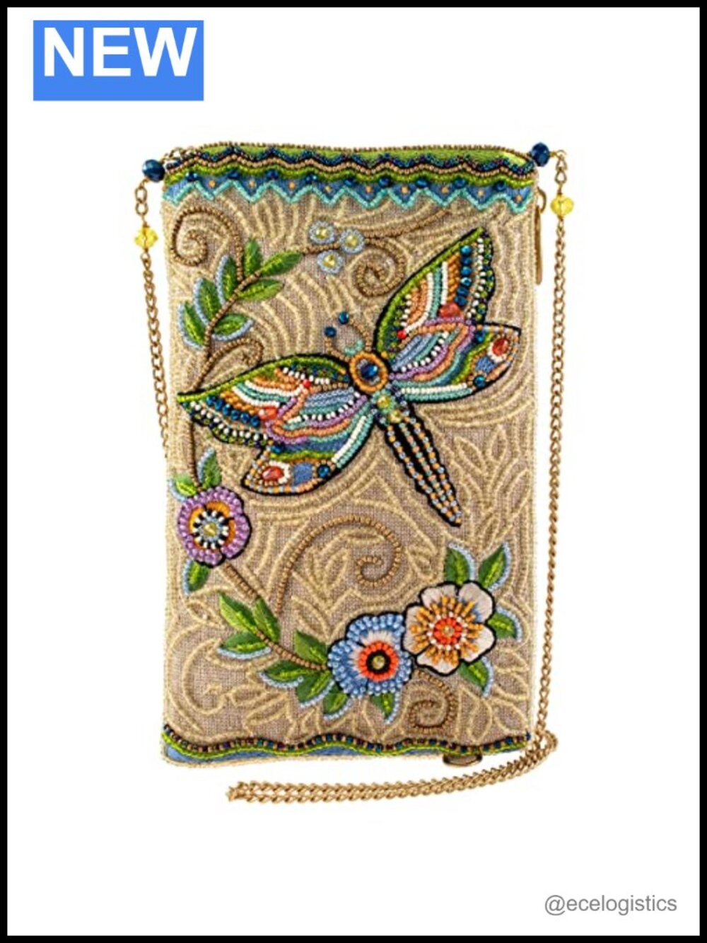 Beaded Dragonfly Crossbody Phone Bag with Adjustable Strap for Special Occasions